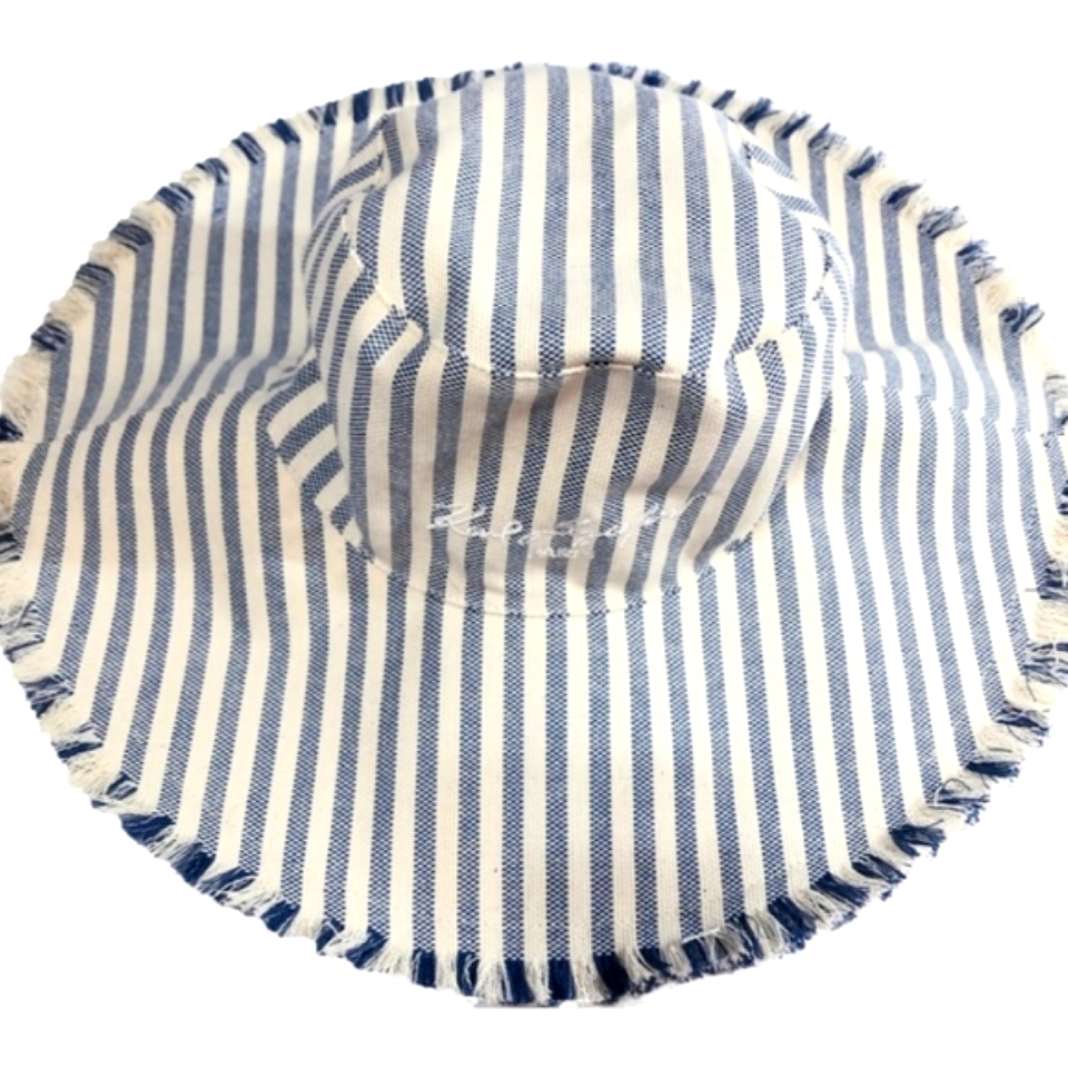 Karl Lagerfeld Paris Canvas Striped Floppy Hat In Blue